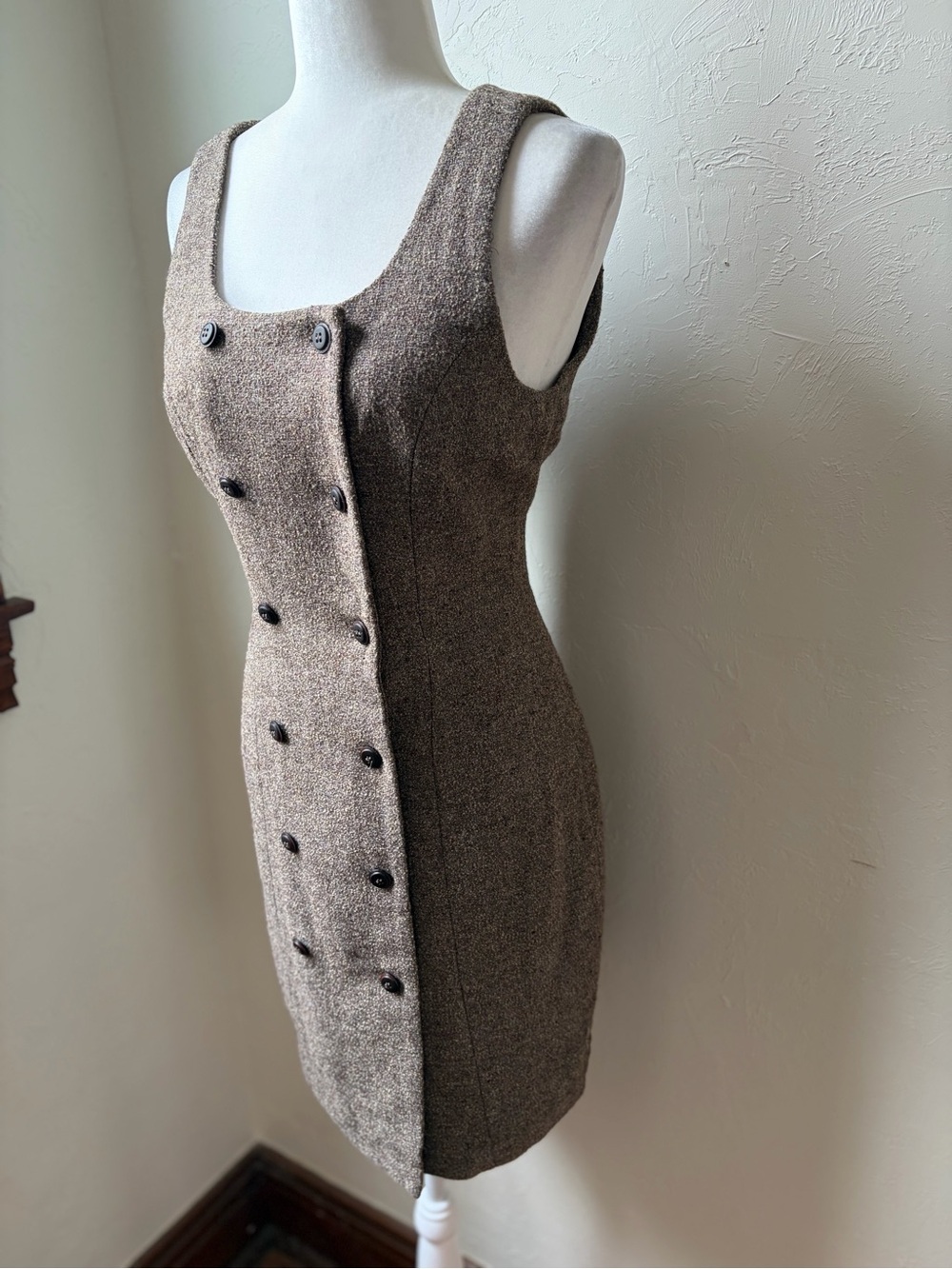VTG 90s Ann Taylor Tweed Double Breasted Sheath Dress Size 8 USA Wool Blend - Picture 5 of 10